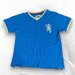 English Laundry Lions Crest Blue V-Neck Short Sleeve T-Shirt Size L
